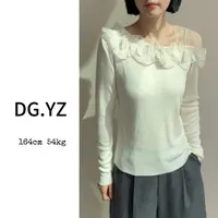 【樱子家】2975F新款斜领拼接木耳边纯色长袖针织衫