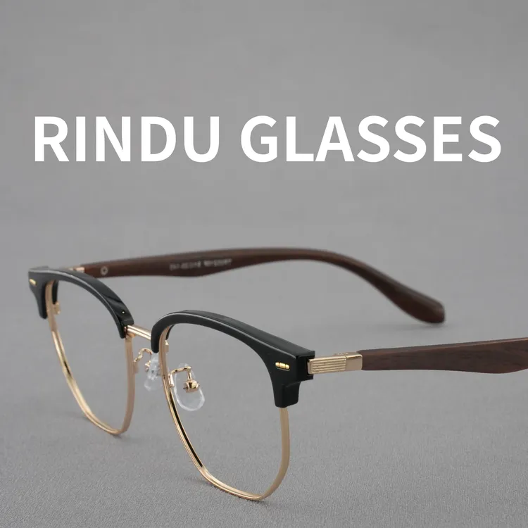 木纹半框近视眼镜男款变色镜片可配度数防蓝光复古斯文黑框眼镜