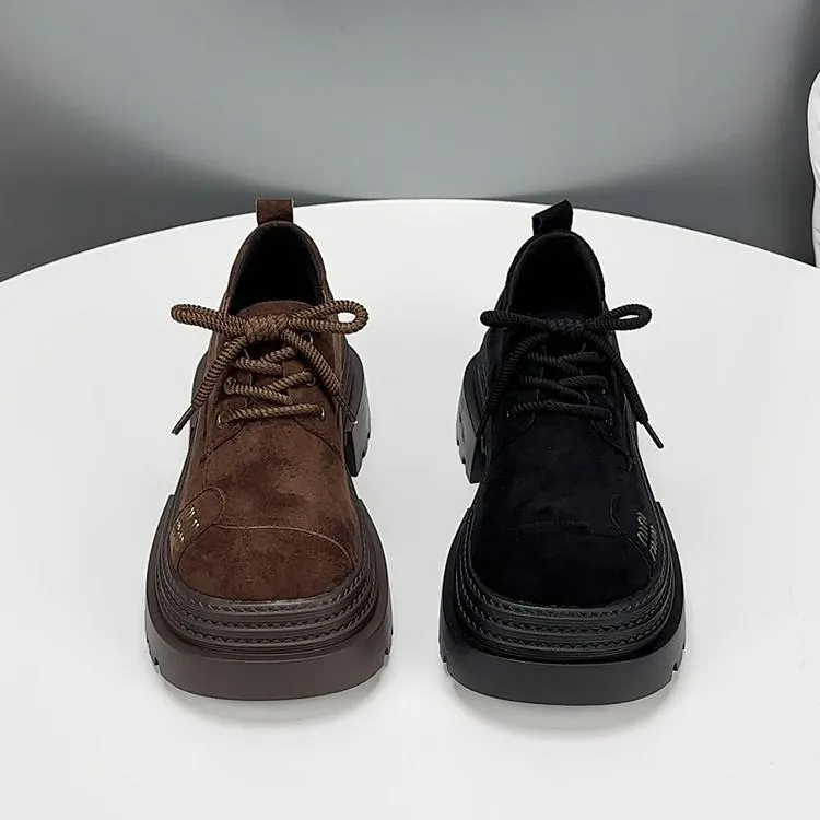 【JTG&SHOES 官方】欧货厚底小皮鞋女2025新款秋季季翻毛皮小个子