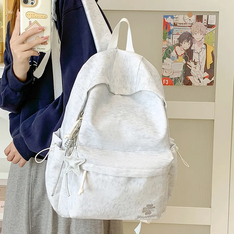【原创新款】白灰色刺绣迎春花大容量书包初高中大学生旅游商品图