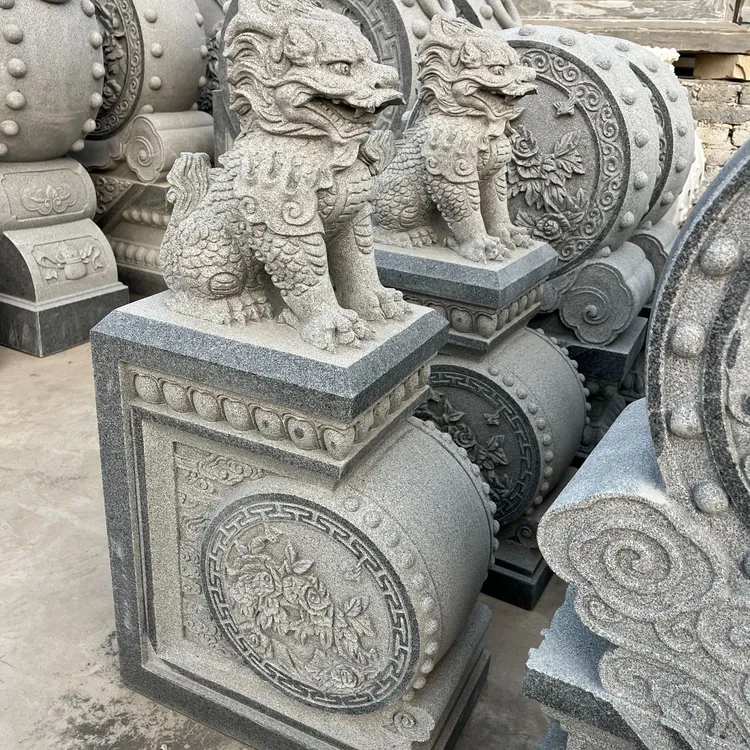 花岗岩石雕芝麻黑门墩抱鼓石大象方抱圆小象方圆庭院门口摆件