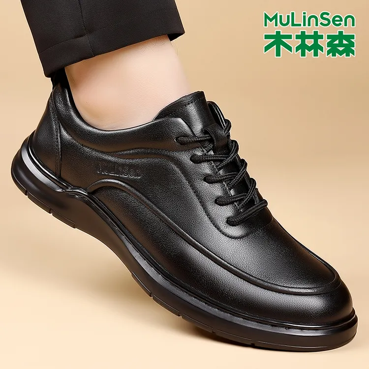 木林森休闲皮鞋男款透气秋冬季打孔男鞋头层牛皮高级感皮鞋男真皮