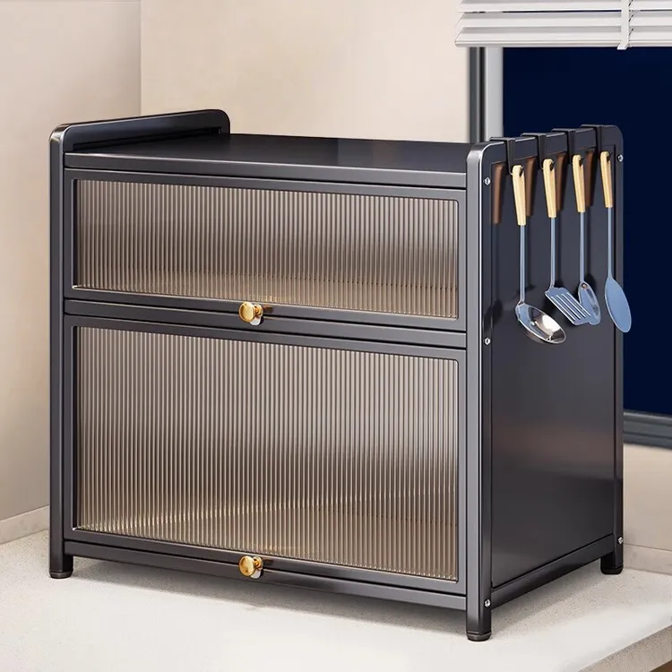 厨房调料品置物架台面上翻门防尘油盐酱醋收纳架多功能抽拉储物柜