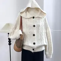 飞飞家~麻花织帽衫！！买手设计师~韩系慵懒感#毛衣秋冬潮T176杏