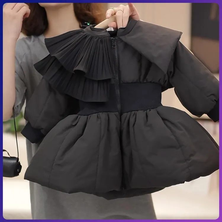 2025韩版女童连帽中长款棉服洋气宝宝保暖加厚公主风冬季棉衣