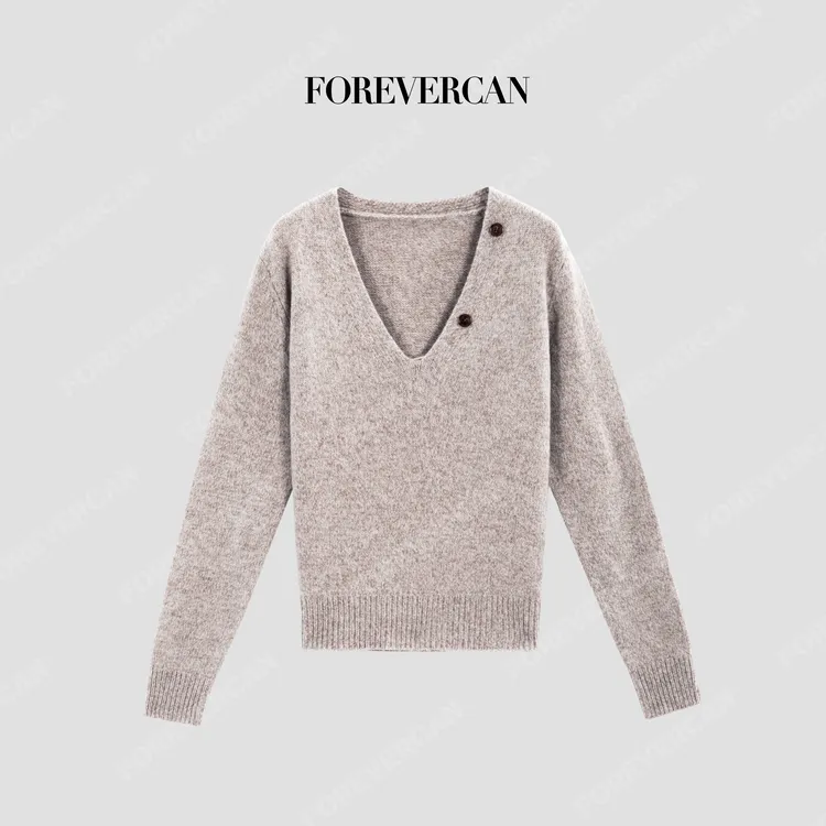 FOREVERCAN“沃特卢”100羊毛意大利花纱V领时髦针织毛衣MY40053