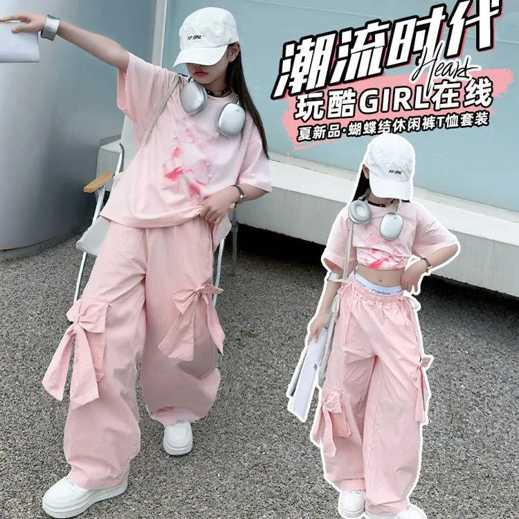 新款女童休闲套装夏季印花短袖裤子珍珠蝴蝶结爱意表达常规厚度