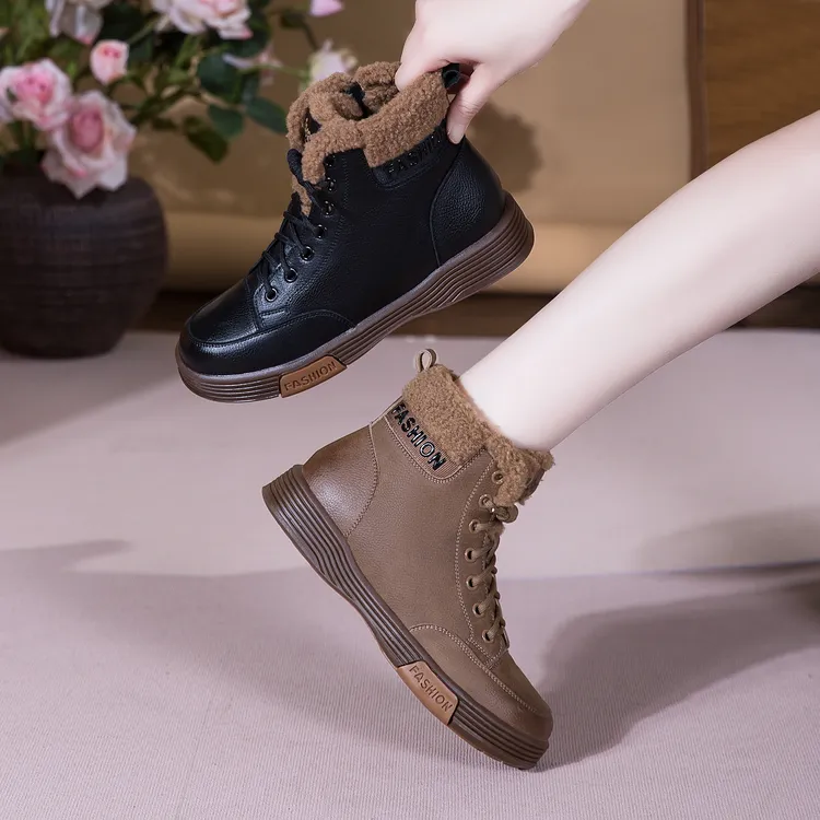2025秋冬季新款女鞋马丁靴真皮加绒保暖牛筋软底防滑休闲百搭短靴