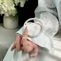 古法素圈轮胎银手镯999.9闭口实心磨砂纯银镯子生日礼物送女友