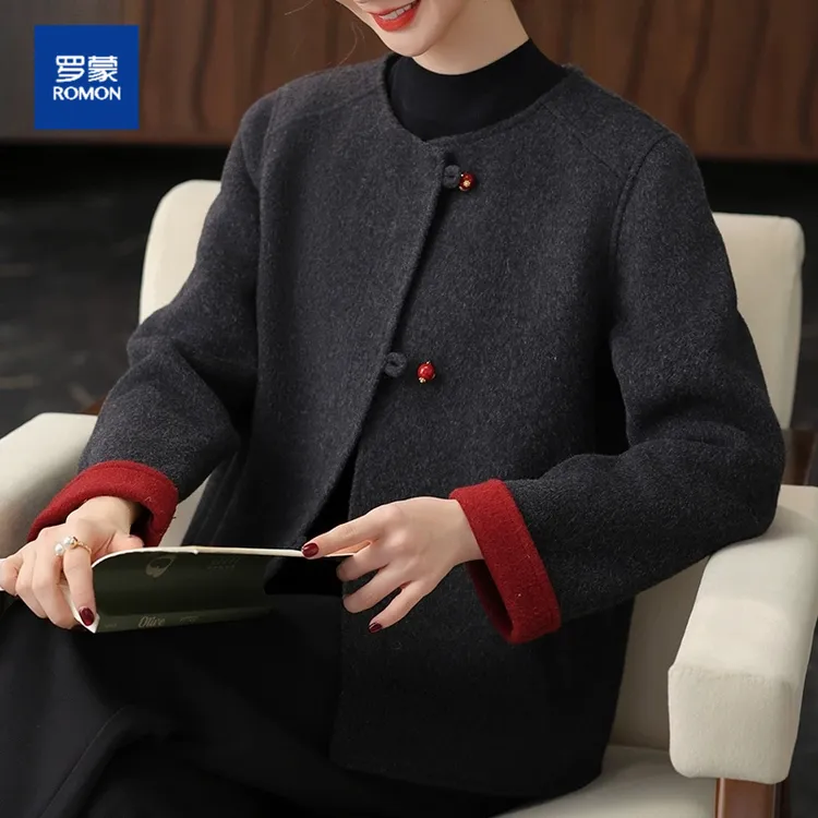 2025新款妈妈春装双面呢大衣中老年女装毛呢外套高贵国风开衫上衣