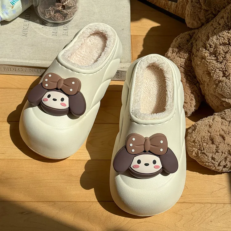 秋冬季卡通防水棉拖鞋女款防滑保暖外穿厚底居家室内加绒加厚棉鞋