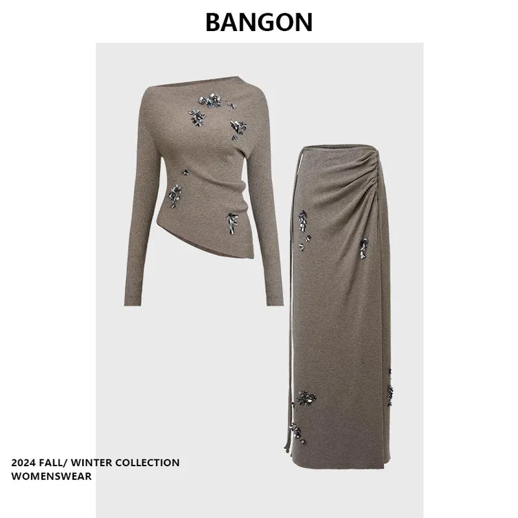 BANGON法式覆古针织套装裙名媛气质高级感2025年新款高腰两件套