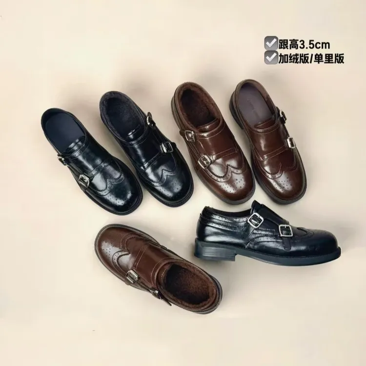 【跟高3.5cm】新款时尚复古韩版圆头平底勃肯鞋女百搭休闲浅口单鞋