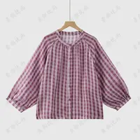 【素颜】2025春夏新款高定百搭格纹色织麻长袖衬衫