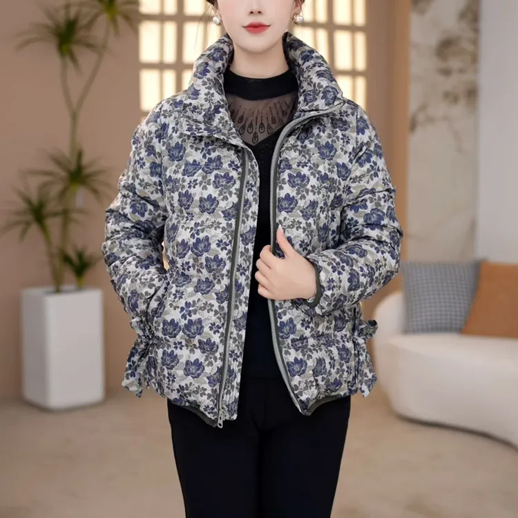 花色羽绒服女冬装2025年新款洋气时尚保暖免洗短款白鸭绒外套