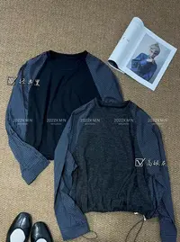 5585长袖拼接卫衣女2025早秋新款欧韩货设计感慵懒风大版显瘦上衣