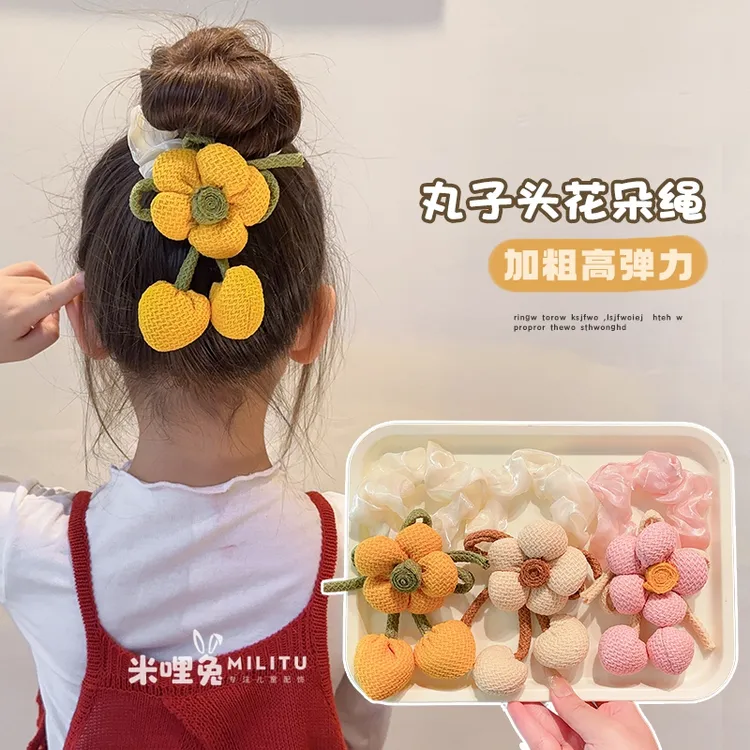 儿童布艺花朵小肠发圈女童韩版绸缎发绳小女孩丸子头上学盘发头饰