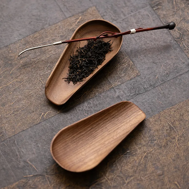 北美胡桃木茶则茶拨两件套实木赏茶器茶荷茶道六君子配件茶扒茶勺