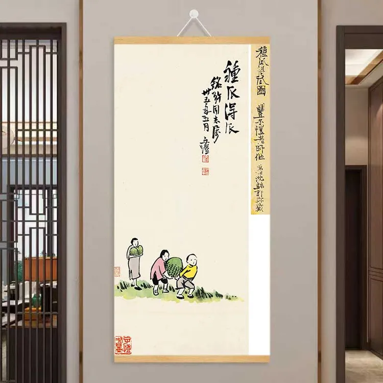 复古新中式人物挂画客厅玄关装饰画卷轴画适合书房玄关卧室装饰