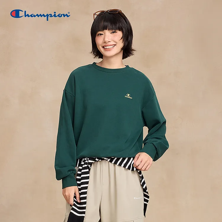 Champion冠军25秋冬新款圆领卫衣女纯色简约打底上衣