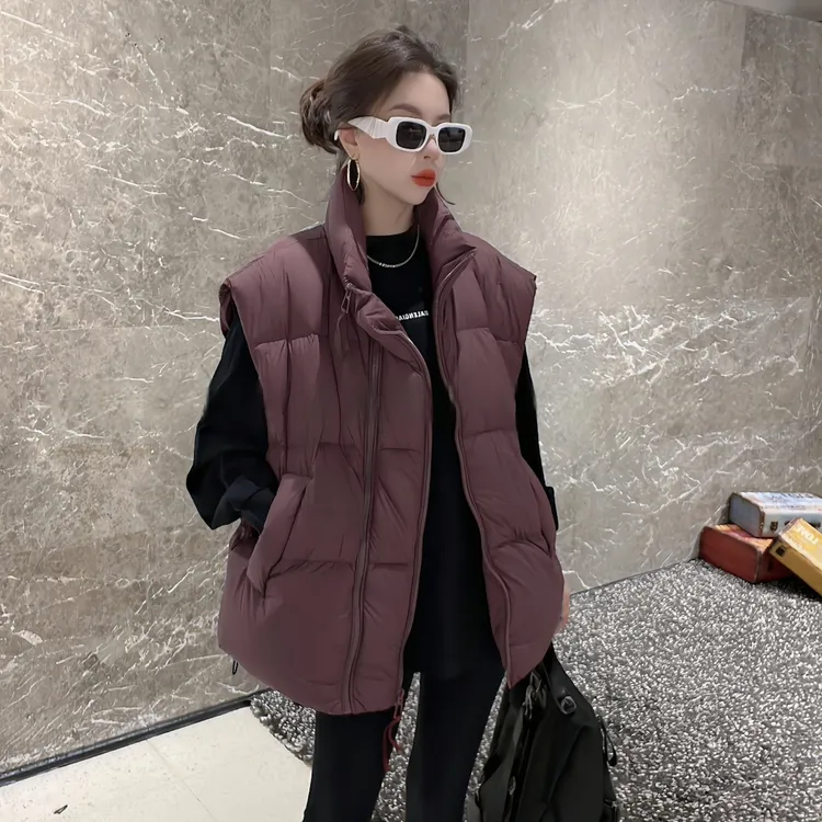 超好看减龄 胖mm大码秋冬棉服马甲女双拉链外搭宽松背心马夹潮611