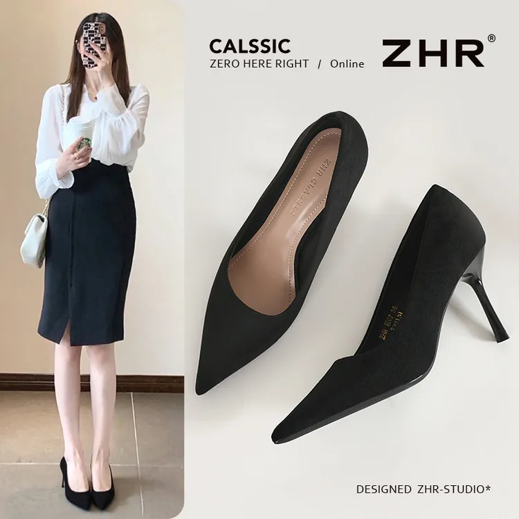 ZHR/则则高跟鞋2025新款小个子单鞋尖头法式气质不累脚日常小皮鞋