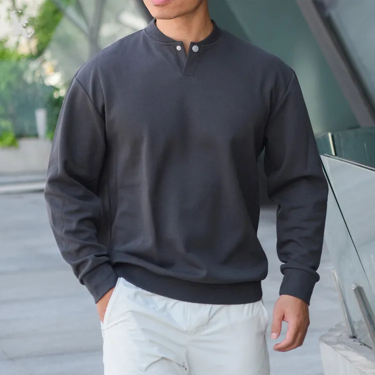 呦咕秋冬季重磅圆领纯色美式男士运动卫衣高级感亨利领休闲长袖