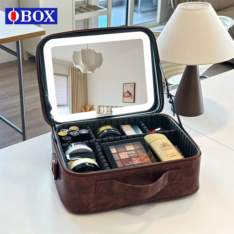 OBOX【琥珀流光】秋冬款带灯镜子化妆包小众高级质感斜挎便携包时尚