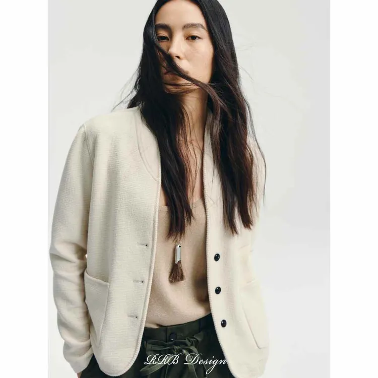 RRB Design 「摩卡慕斯」定制精梳棉+亚麻专机织带包边修身长袖外套