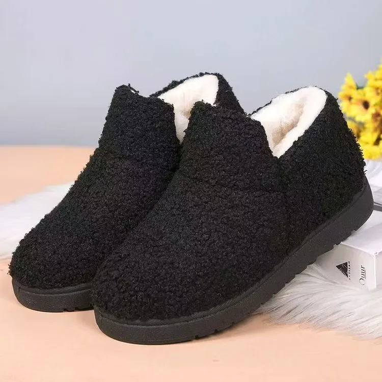 黑女士棉鞋2025年冬新款加绒保暖妈妈鞋防滑中老年棉靴软底雪地靴