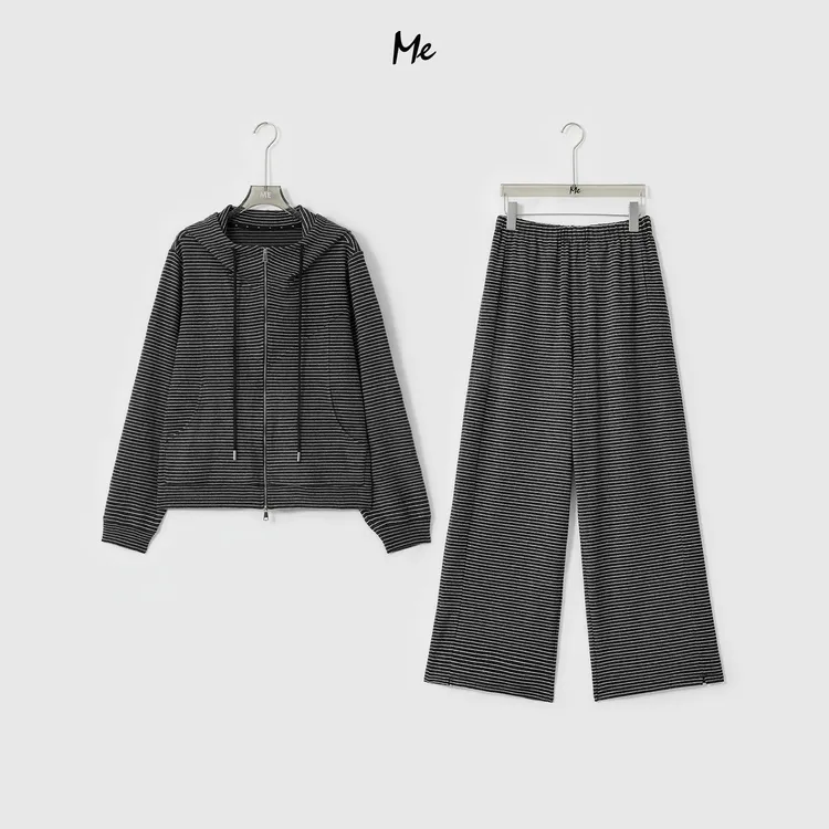 ME【修容条纹套装】磨毛V型骨线松弛显瘦百搭时尚休闲套装MESA1540