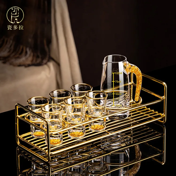 瓷多拉轻奢白酒杯套装家用水晶玻璃烈酒杯酒具套装一口杯分酒器