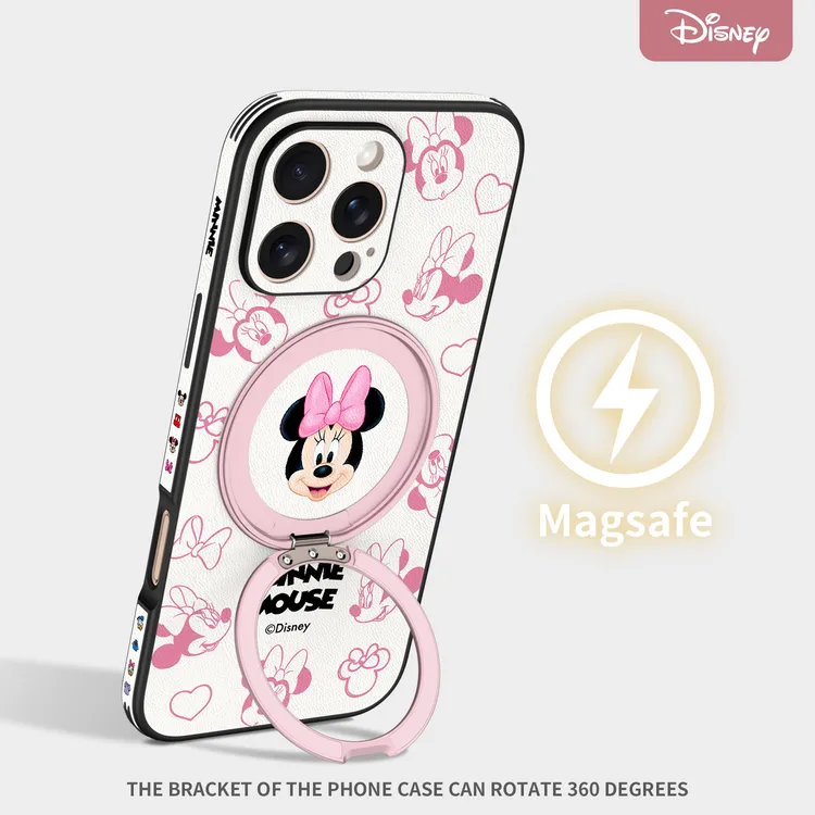 迪士尼米妮皮纹苹果磁吸支架适用iPhone17ProMax防摔手机壳16/15