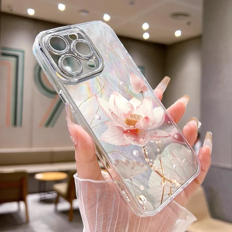 羽纱灼灼莲花适用iphone16promax手机壳新款15por/14镜头膜13防摔