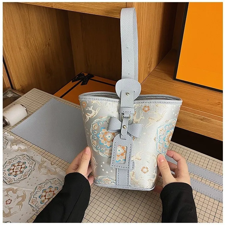 新中式宋锦提可自配布材料包编织手工包水桶包单肩斜跨女包小众风