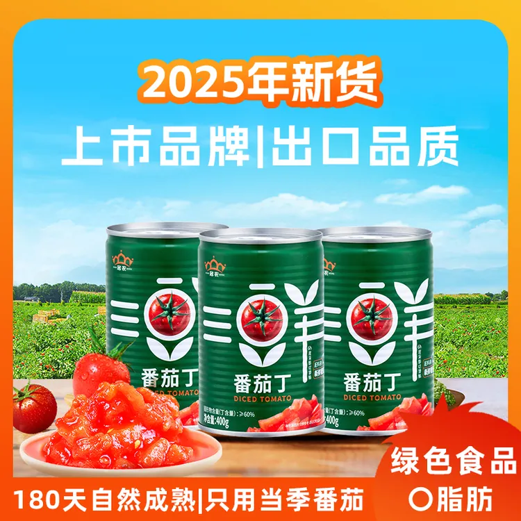 25年新疆番茄丁去皮即食无添加美味精选特产罐头西红柿番茄酱400g