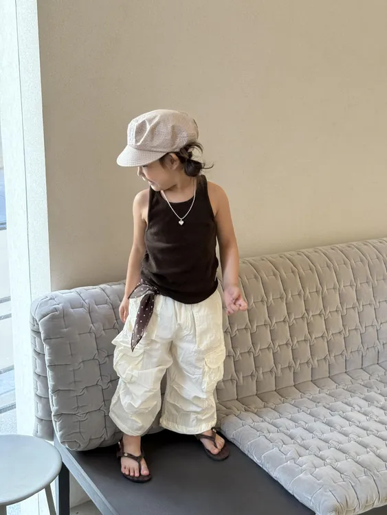 小思家女童2025秋季休闲韩版纯色背心上衣白色工装裤套装
