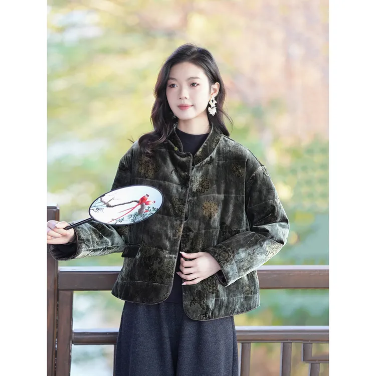 【林典】百搭女装冬装浮光绿高端时尚中老年女装保暖棉服外套5128-3