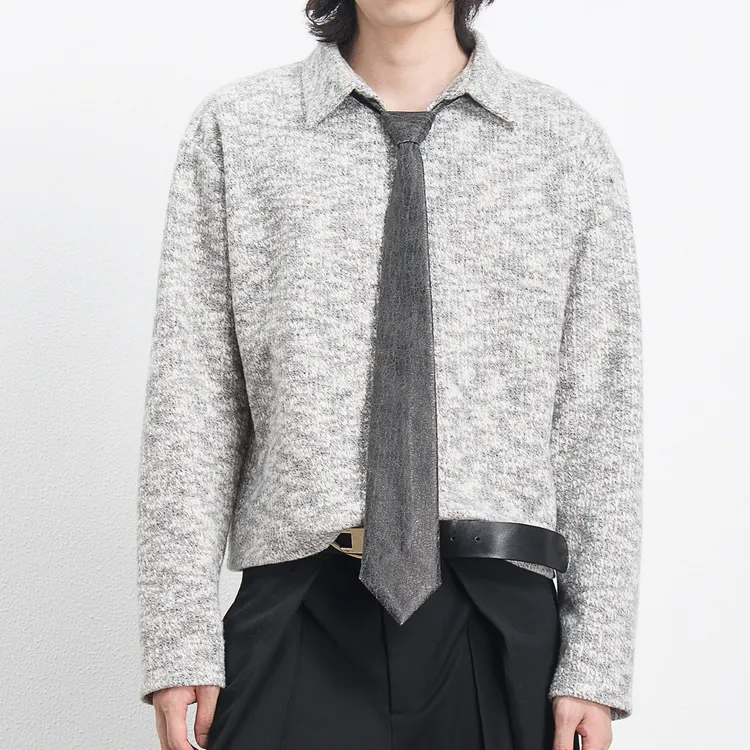 Dzic98花灰色织卫衣男女士新短款宽松长袖上衣高级松弛慵懒风
