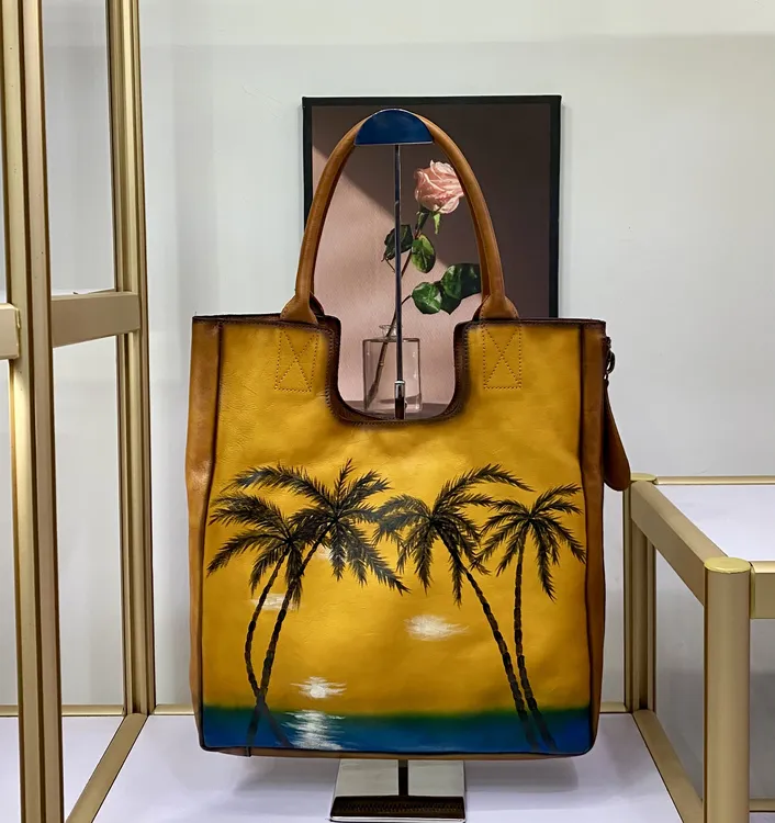 复古包托特包手工皮包包女头层牛皮定制款椰子树2086