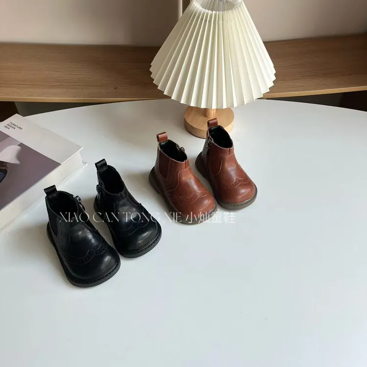 真皮加绒儿童马丁靴男女童靴子休闲皮鞋宝宝舒适软底短靴