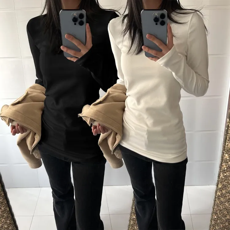 【买一送一】上衣双面绒圆领长袖修身显瘦女女内搭长袖打底内搭