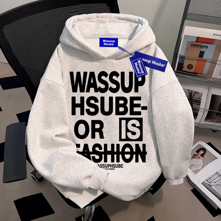 WASSUP HSUBE英文印花重磅潮牌高街秋冬连帽卫衣情侣宽松上衣男女