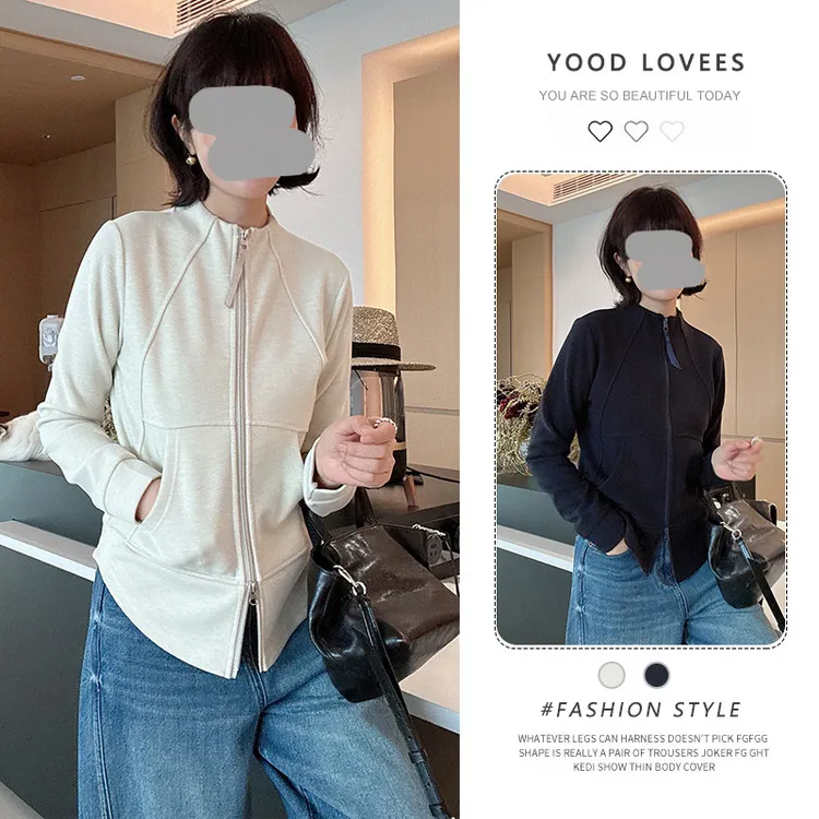 别致小众双拉链立领外套2025春秋新款修身掐腰长袖开衫短款上衣女
