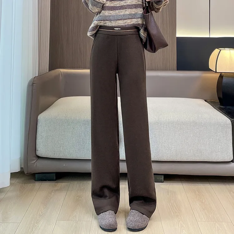 百搭窄版阔腿裤女直筒休闲春秋冬季加绒加厚糯米裤子2025新款软糯