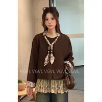 VGVL休闲风秋季短款复古丝巾圆领小众设计感防风短外套