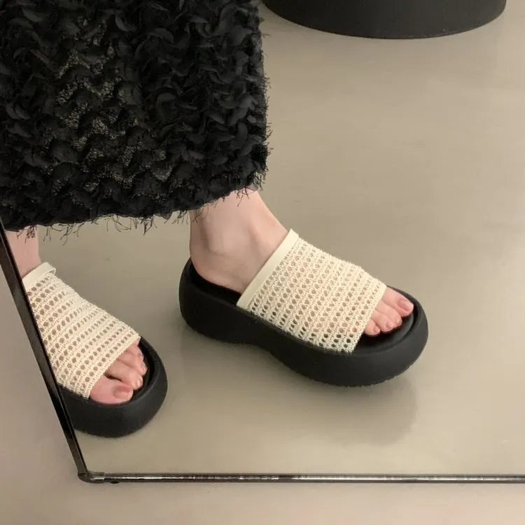 绝美厚底增高透气凉拖鞋女夏外穿2025新款高级感不累脚超火一字拖