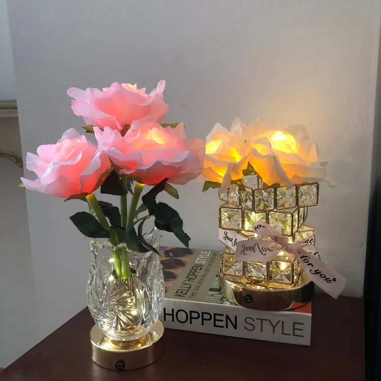 源头工厂LED玫瑰花小夜灯装饰台灯氛围灯生日礼品专供摆件