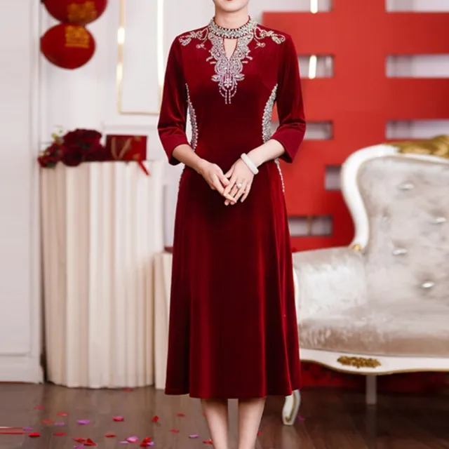 2025春秋新款高端喜婆婆结婚晚礼服气质洋气婚宴妈妈装连衣裙大码
