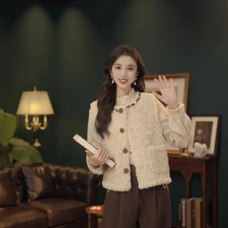 【空山雪迹】秋冬加厚毛毛气质马夹保暖百搭外套洋气减龄高级感上衣